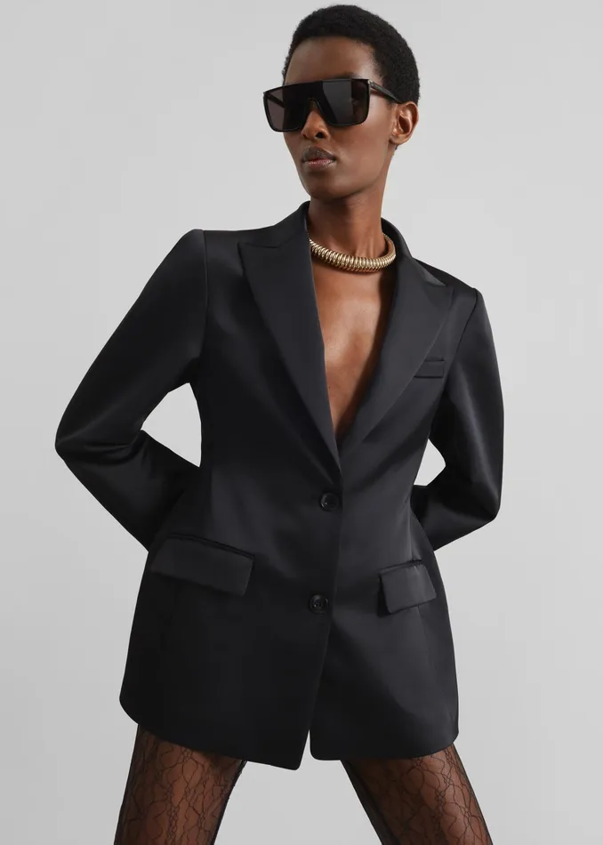 The Frankie Shop Outerwear Colette Hourglass Satin Blazer 8211 Black 8211 Women