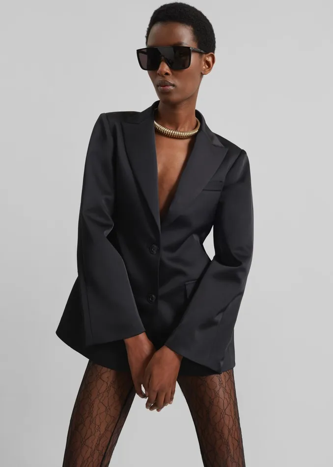 The Frankie Shop Outerwear Colette Hourglass Satin Blazer 8211 Black 8211 Women