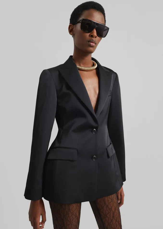 The Frankie Shop Outerwear Colette Hourglass Satin Blazer 8211 Black 8211 Women