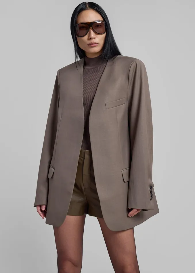 The Frankie Shop Outerwear Gillian Collarless Blazer 8211 Taupe 8211 Women