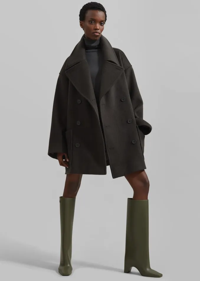 The Frankie Shop Outerwear Marian Oversized Peacoat 8211 Khaki 8211 Women