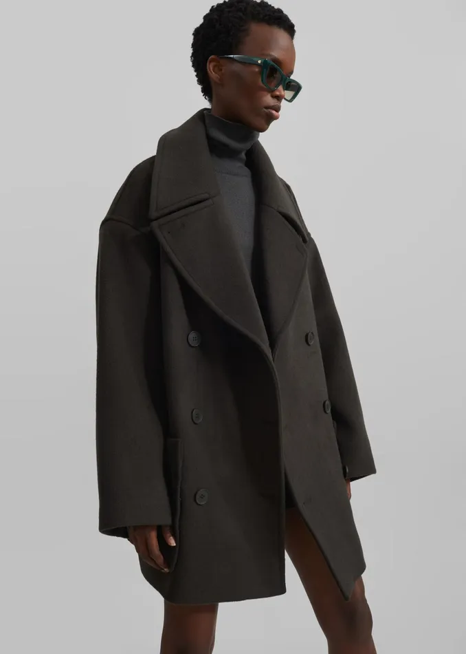The Frankie Shop Outerwear Marian Oversized Peacoat 8211 Khaki 8211 Women