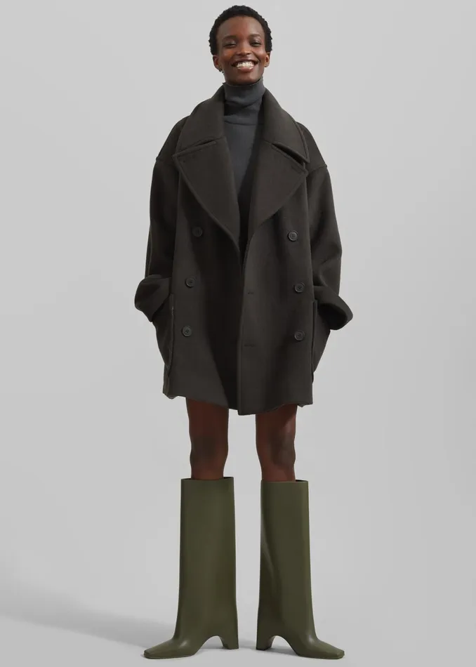 The Frankie Shop Outerwear Marian Oversized Peacoat 8211 Khaki 8211 Women