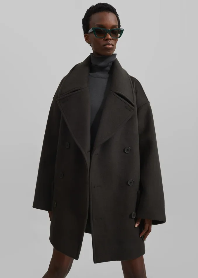 The Frankie Shop Outerwear Marian Oversized Peacoat 8211 Khaki 8211 Women
