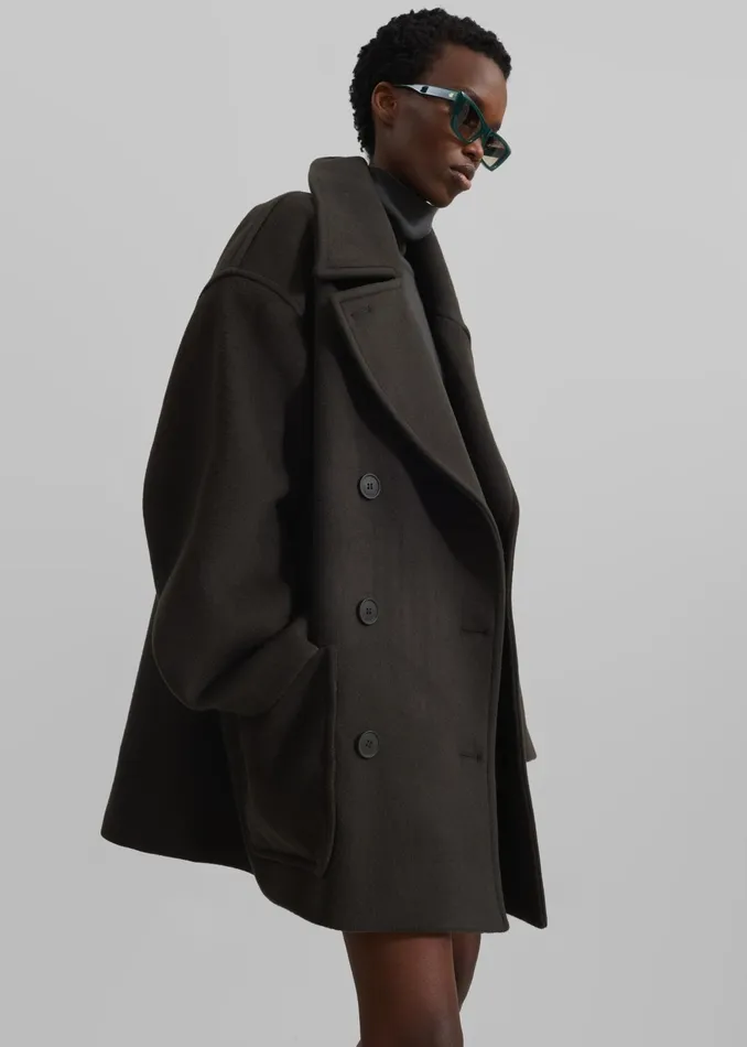 The Frankie Shop Outerwear Marian Oversized Peacoat 8211 Khaki 8211 Women
