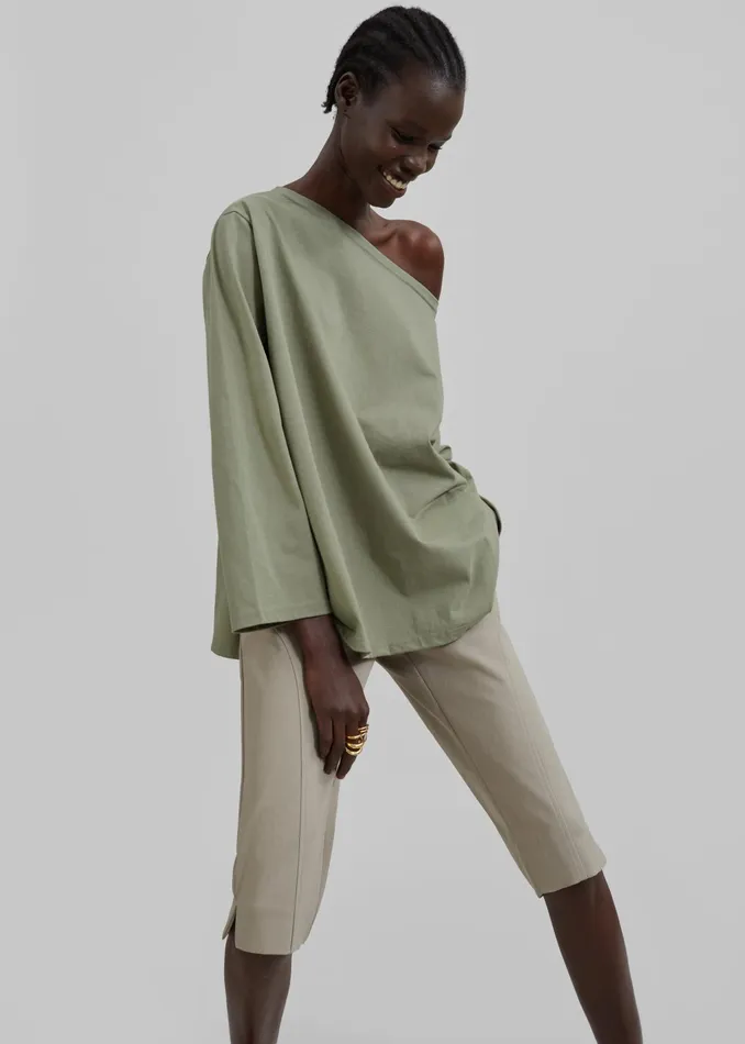 The Frankie Shop Tops Apollo Long Sleeve Tee 8211 Khaki 8211 Women