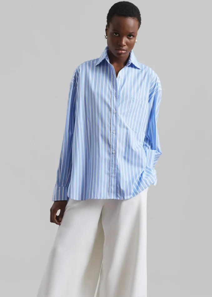 The Frankie Shop Tops Georgia Boxy Shirt 8211 Sky BlueWhite Stripe 8211 Women