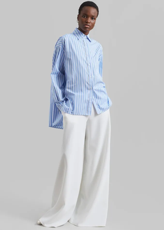 The Frankie Shop Tops Georgia Boxy Shirt 8211 Sky BlueWhite Stripe 8211 Women