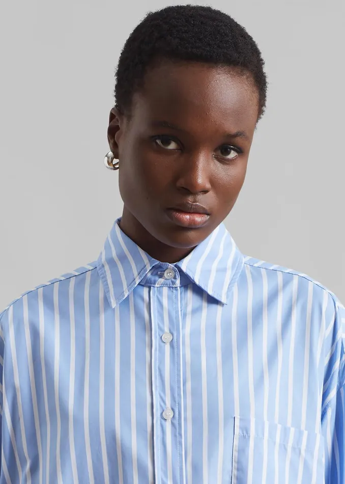 The Frankie Shop Tops Georgia Boxy Shirt 8211 Sky BlueWhite Stripe 8211 Women