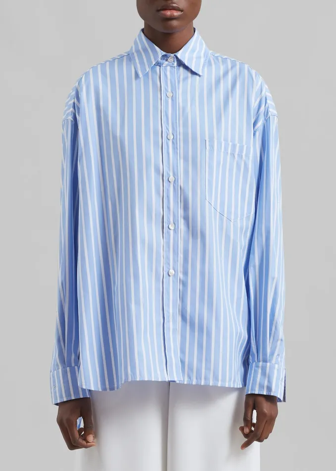 The Frankie Shop Tops Georgia Boxy Shirt 8211 Sky BlueWhite Stripe 8211 Women