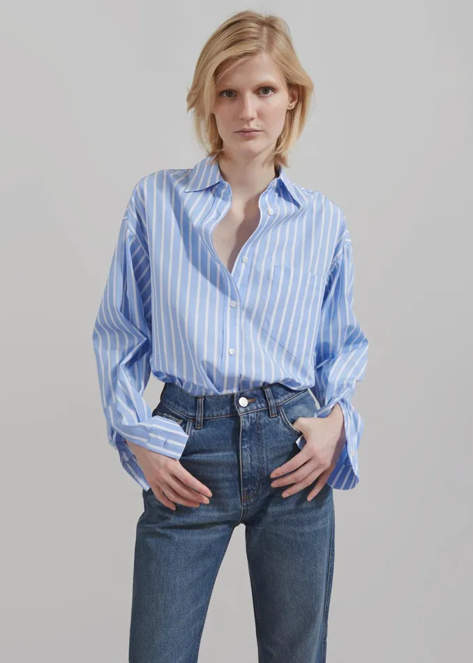 The Frankie Shop Tops Georgia Boxy Shirt 8211 Sky BlueWhite Stripe 8211 Women