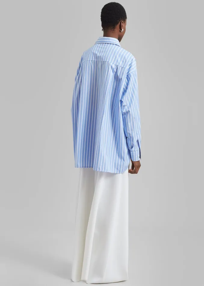 The Frankie Shop Tops Georgia Boxy Shirt 8211 Sky BlueWhite Stripe 8211 Women