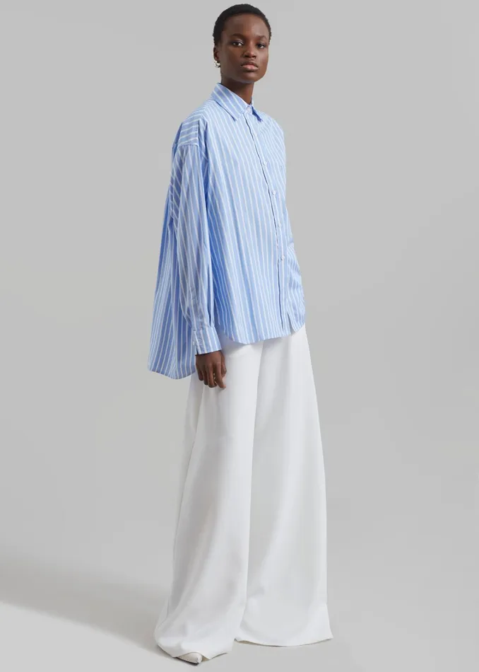 The Frankie Shop Tops Georgia Boxy Shirt 8211 Sky BlueWhite Stripe 8211 Women