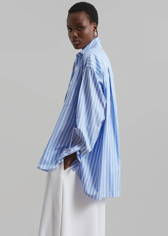 The Frankie Shop Tops Georgia Boxy Shirt 8211 Sky BlueWhite Stripe 8211 Women