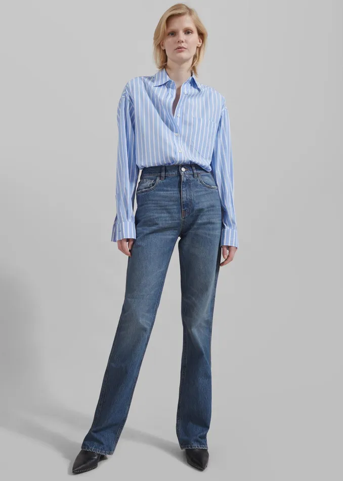 The Frankie Shop Tops Georgia Boxy Shirt 8211 Sky BlueWhite Stripe 8211 Women