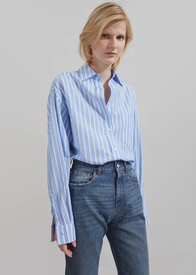 The Frankie Shop Tops Georgia Boxy Shirt 8211 Sky BlueWhite Stripe 8211 Women