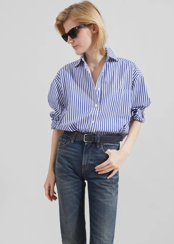 The Frankie Shop Tops Georgia Boxy Shirt 8211 WhiteBlue Stripe 8211 Women