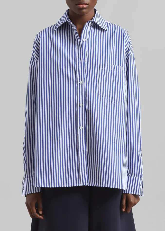 The Frankie Shop Tops Georgia Boxy Shirt 8211 WhiteBlue Stripe 8211 Women