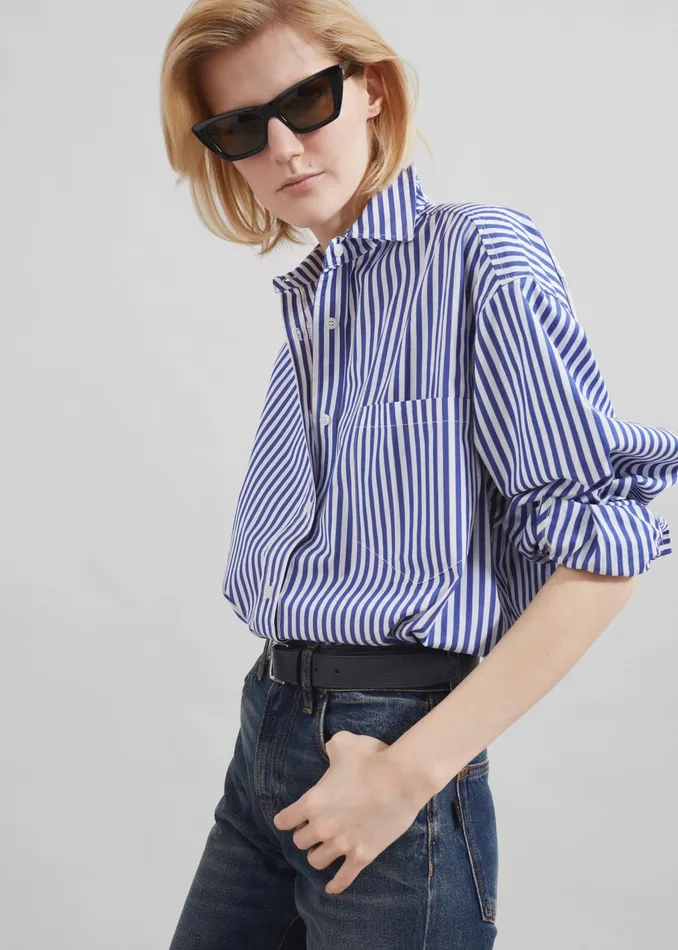 The Frankie Shop Tops Georgia Boxy Shirt 8211 WhiteBlue Stripe 8211 Women