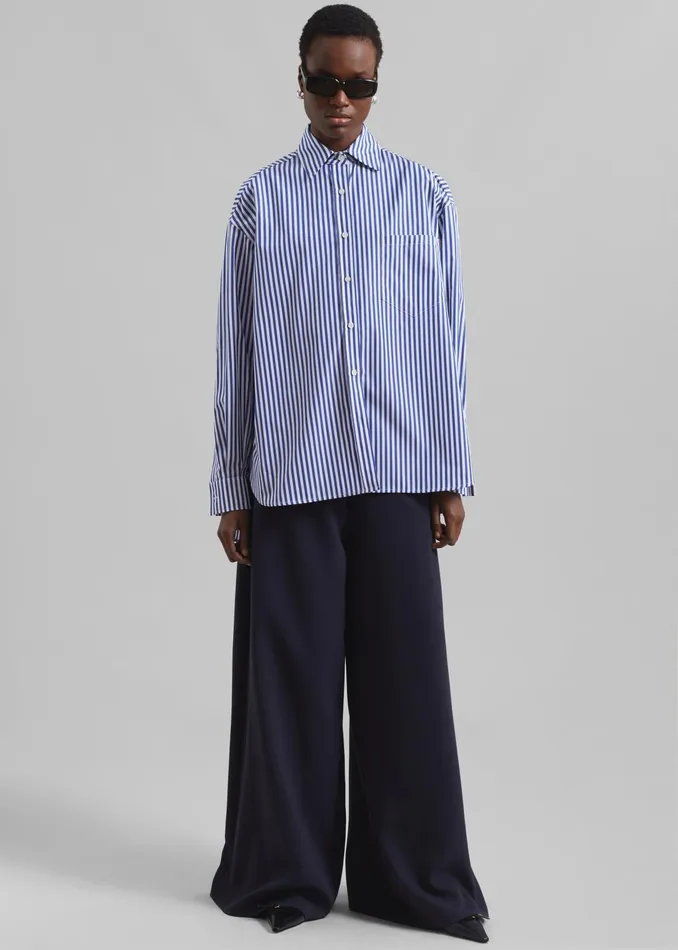 The Frankie Shop Tops Georgia Boxy Shirt 8211 WhiteBlue Stripe 8211 Women