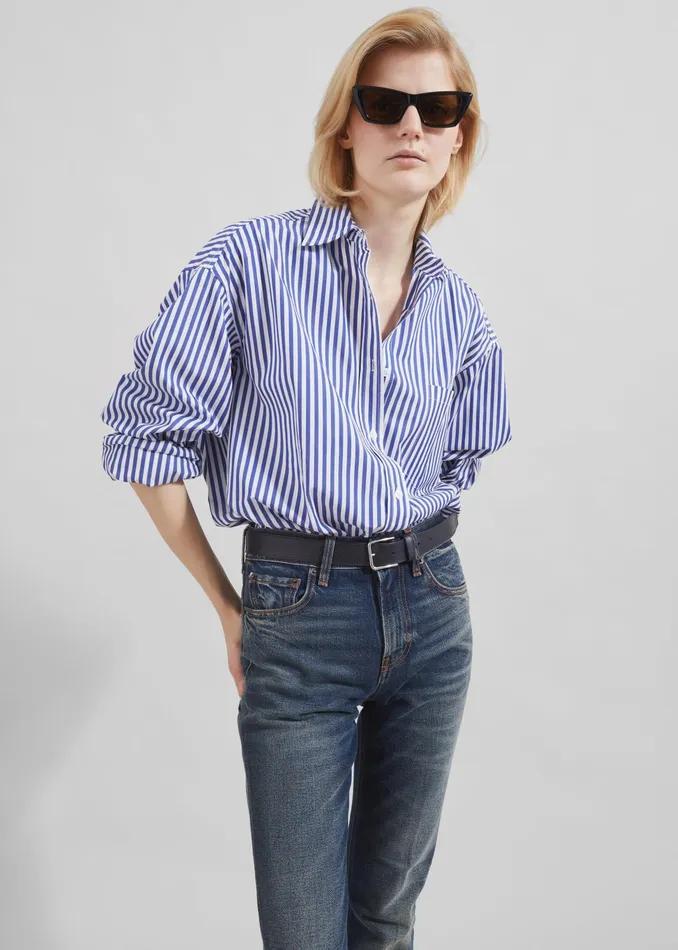 The Frankie Shop Tops Georgia Boxy Shirt 8211 WhiteBlue Stripe 8211 Women