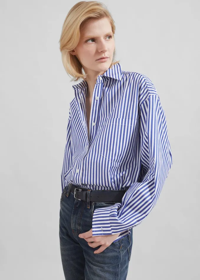 The Frankie Shop Tops Georgia Boxy Shirt 8211 WhiteBlue Stripe 8211 Women