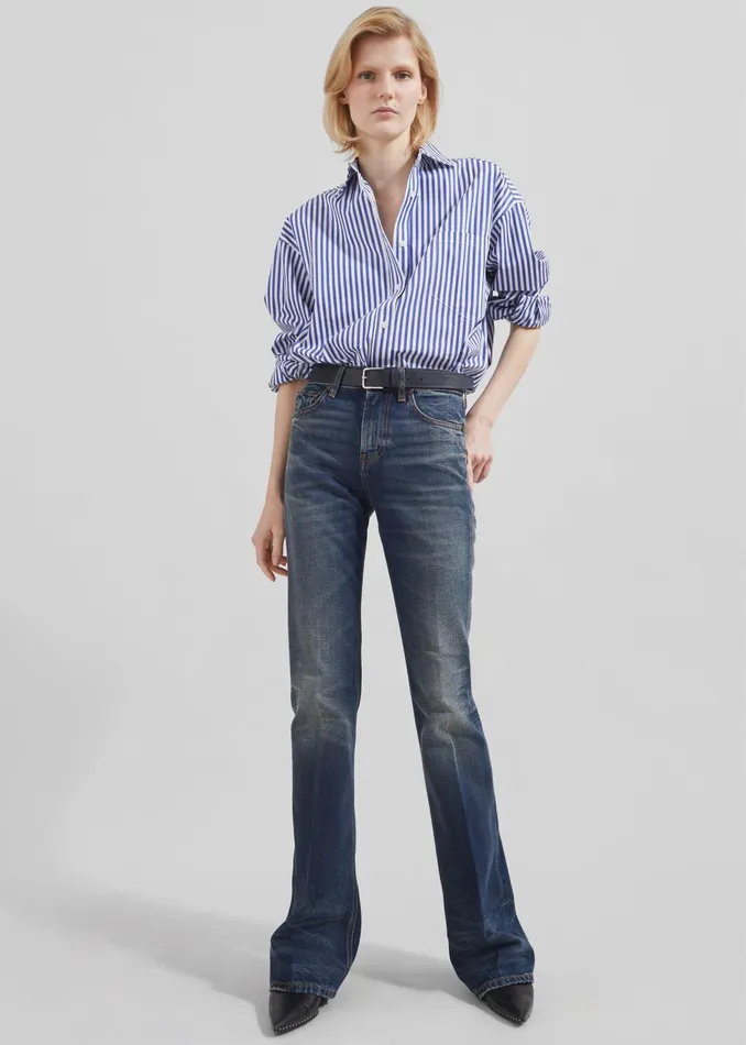 The Frankie Shop Tops Georgia Boxy Shirt 8211 WhiteBlue Stripe 8211 Women