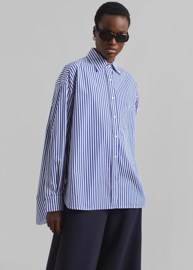 The Frankie Shop Tops Georgia Boxy Shirt 8211 WhiteBlue Stripe 8211 Women