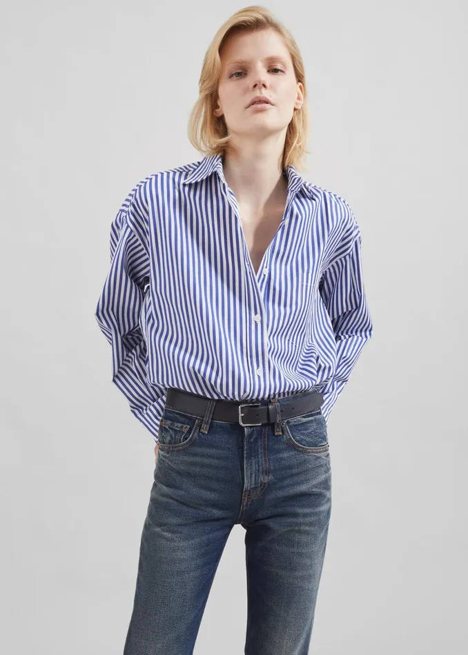 The Frankie Shop Tops Georgia Boxy Shirt 8211 WhiteBlue Stripe 8211 Women