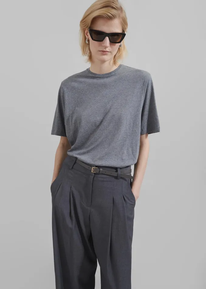 The Frankie Shop Tops Harper Soft Organic TShirt 8211 Dark Grey Melange 8211 Women