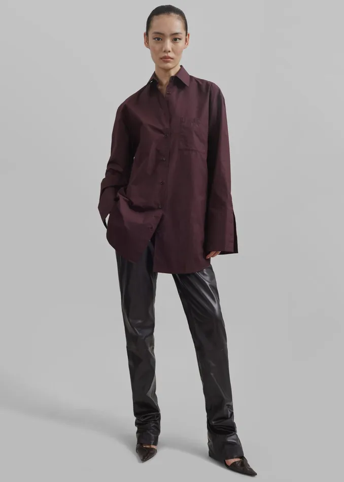 The Frankie Shop Tops Helen Organic Cotton Long Shirt 8211 Dark Plum 8211 Women
