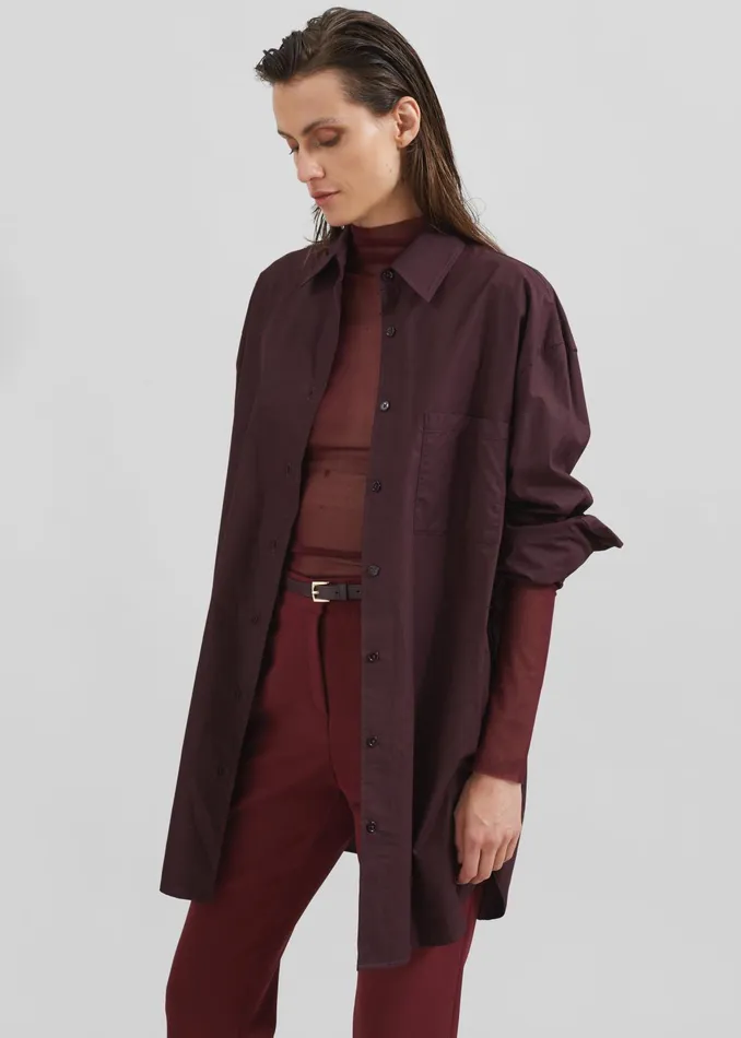 The Frankie Shop Tops Helen Organic Cotton Long Shirt 8211 Dark Plum 8211 Women