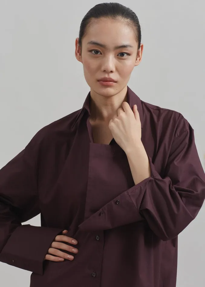 The Frankie Shop Tops Helen Organic Cotton Long Shirt 8211 Dark Plum 8211 Women