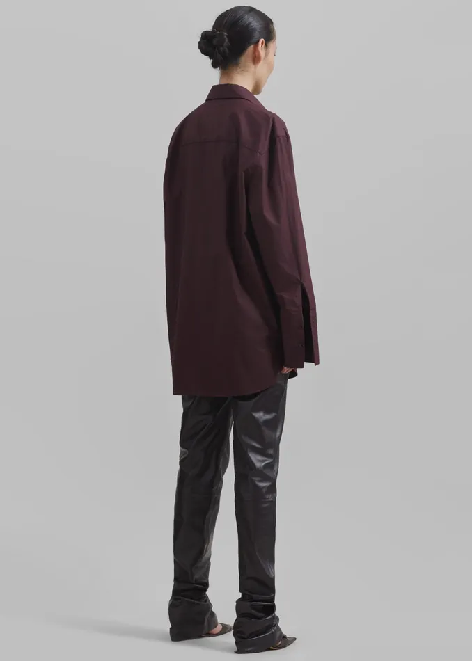 The Frankie Shop Tops Helen Organic Cotton Long Shirt 8211 Dark Plum 8211 Women