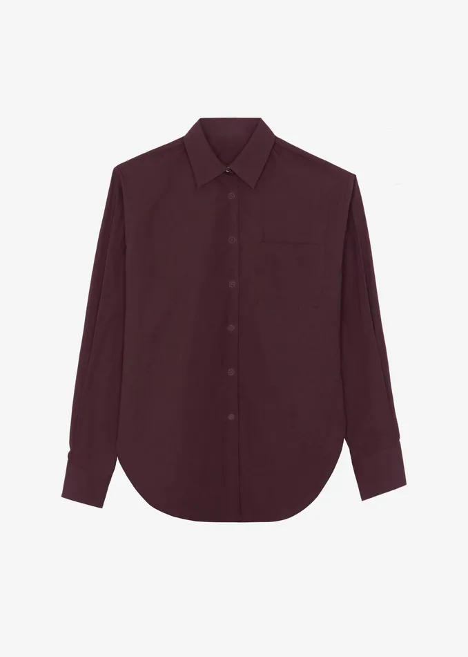 The Frankie Shop Tops Helen Organic Cotton Long Shirt 8211 Dark Plum 8211 Women