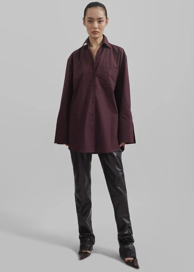 The Frankie Shop Tops Helen Organic Cotton Long Shirt 8211 Dark Plum 8211 Women