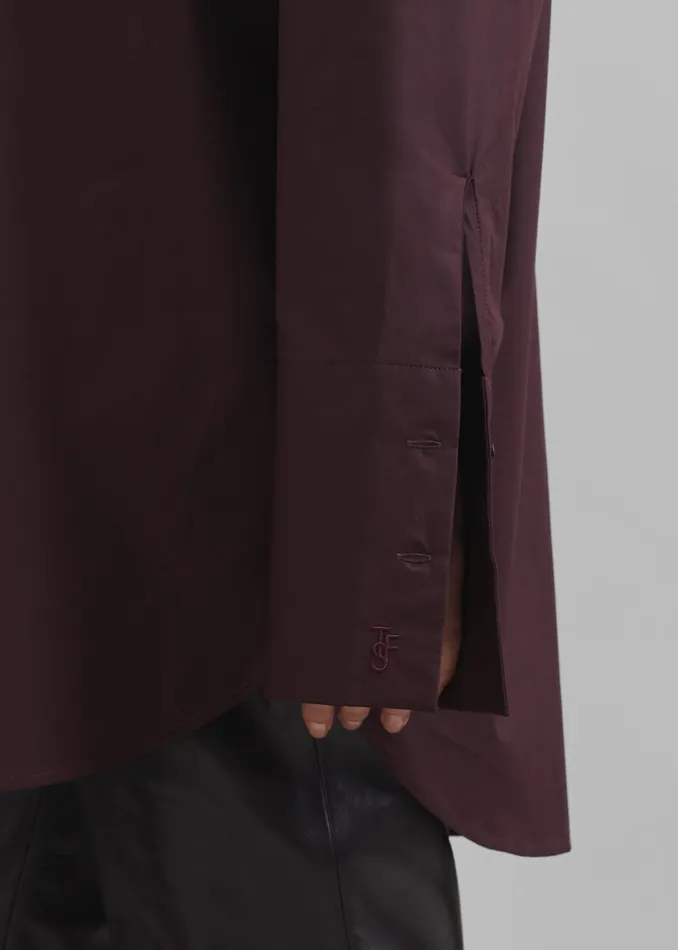 The Frankie Shop Tops Helen Organic Cotton Long Shirt 8211 Dark Plum 8211 Women