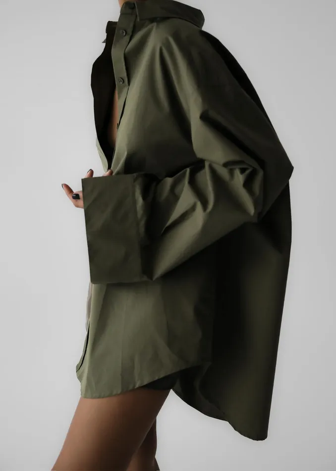 The Frankie Shop Tops Prato Button Up Shirt 8211 Khaki 8211 Women