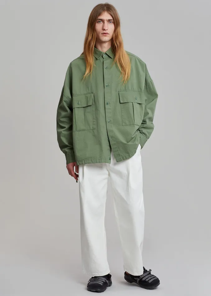 The Frankie Shop Tops Seb Cargo Shirt 8211 Army Green 8211 Men