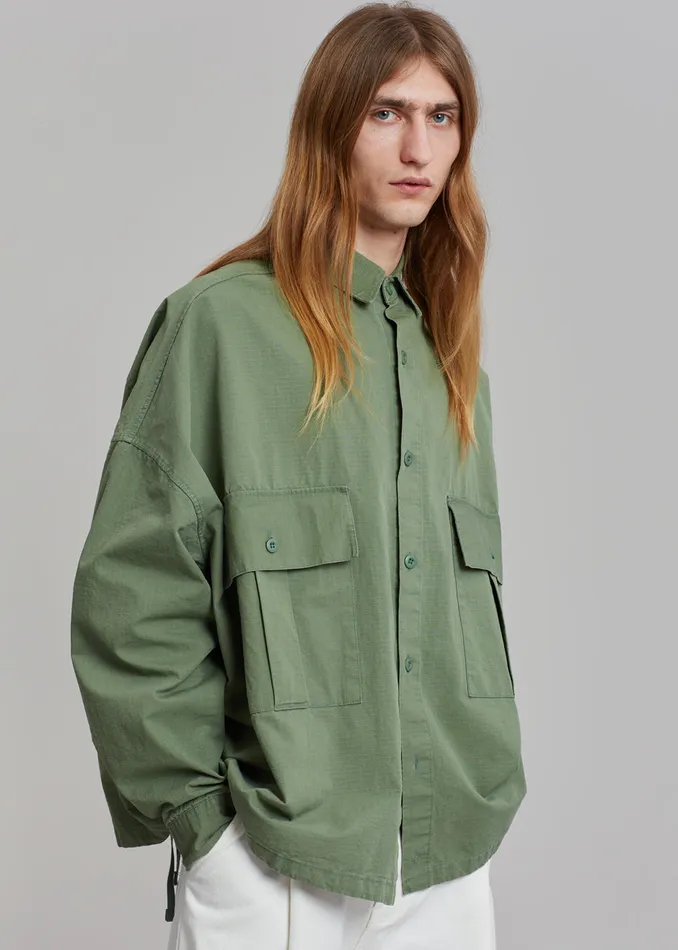 The Frankie Shop Tops Seb Cargo Shirt 8211 Army Green 8211 Men