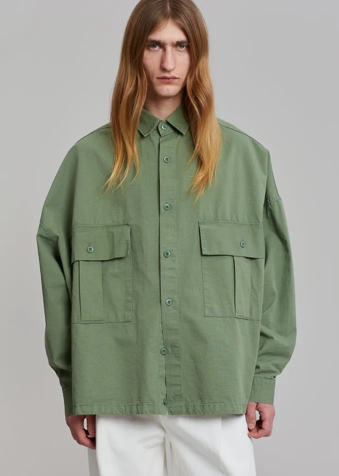 The Frankie Shop Tops Seb Cargo Shirt 8211 Army Green 8211 Men