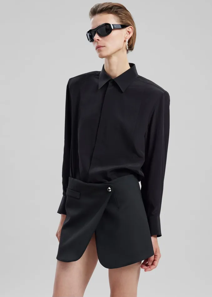 The Frankie Shop Tops Sophie Silky Padded Shirt 8211 Black 8211 Women
