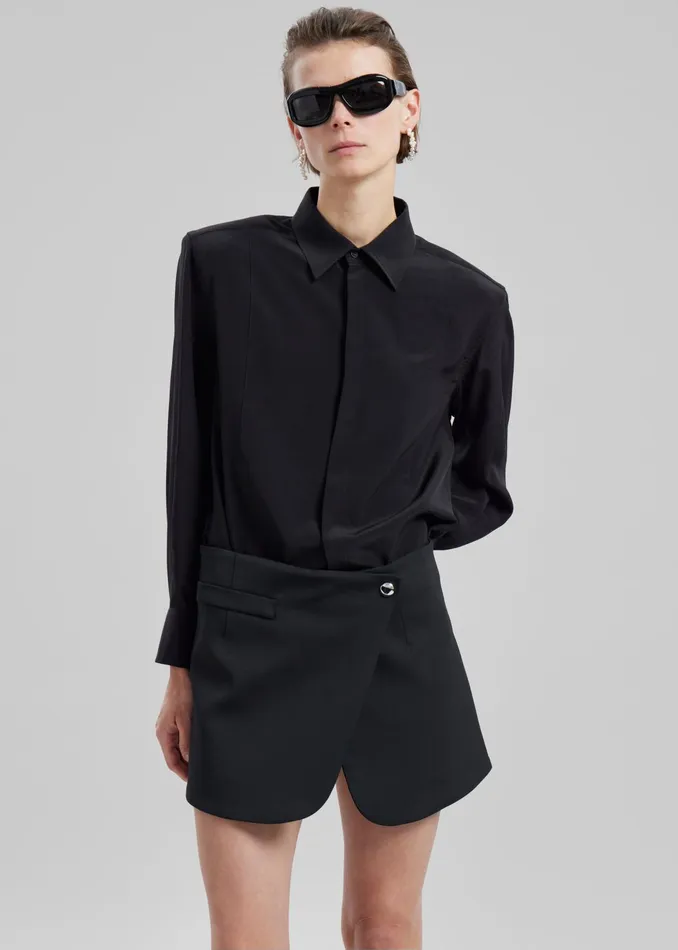 The Frankie Shop Tops Sophie Silky Padded Shirt 8211 Black 8211 Women