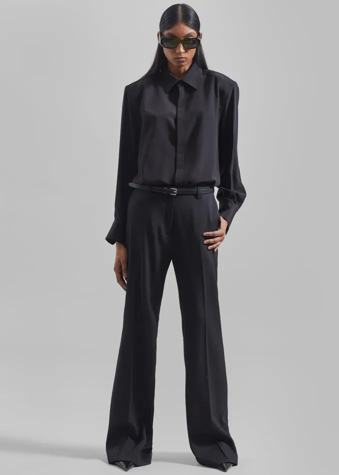 The Frankie Shop Tops Sophie Silky Padded Shirt 8211 Black 8211 Women