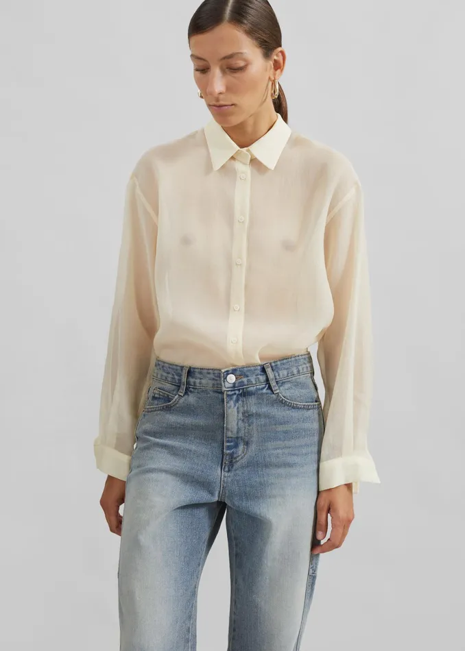 The Frankie Shop Tops Toledo Sheer Shirt 8211 Beige 8211 Women