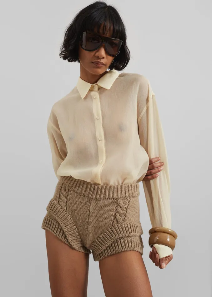 The Frankie Shop Tops Toledo Sheer Shirt 8211 Beige 8211 Women