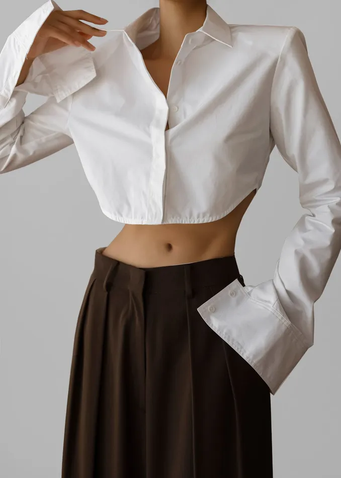 The Frankie Shop Tops Uma Cropped Shirt 8211 White 8211 Women