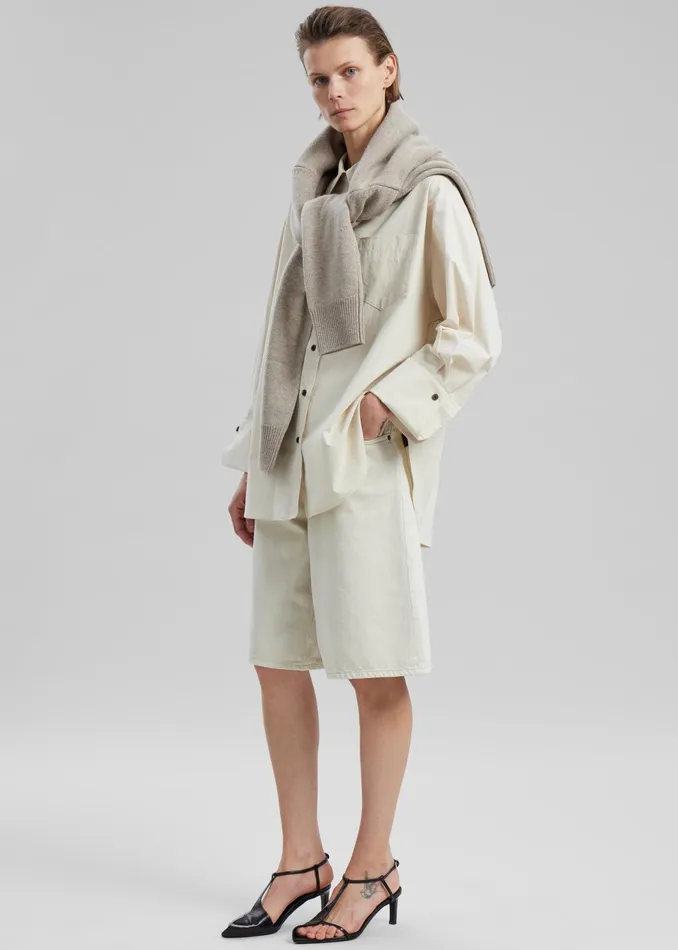 The Frankie Shop Tops Zuri Boxy Button Up Shirt 8211 Cream 8211 Women