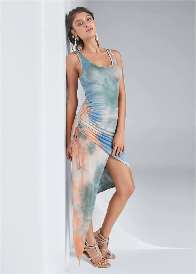 Tie Dye Highlow Dress Green Multi Women VENUS Sundresses