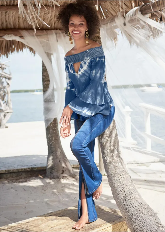 TIE DYE OFFSHOULDER TOP Blue Multi Women VENUS Casual Tops TIE DYE OFFSHOULDER TOP Blue Multi Women VENUS Casual Tops